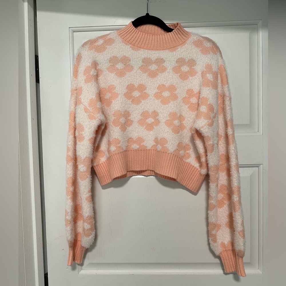 floral sweater with bubble sleeves